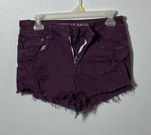 American Eagle Women‎ Purple Cut Off Distressed Shorts Stretch Size 6. thumbnail 1