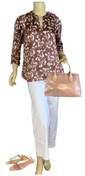 The Limited Brown And Pink Floral Print Satin 3/4 Sleeve Tunic (S) thumbnail 1