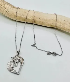 Horse With Girl & Heart CZ Sterling Silver Necklace thumbnail 1