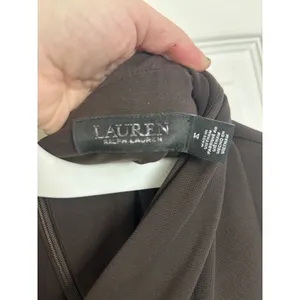 NWOT Lauren Ralph Lauren Brown Belted Mockneck Jersey Dress 14 Stretch thumbnail 5