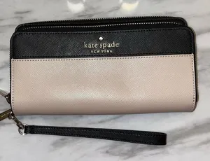 kate spade Black and Blush Zip-Around Wristlet Wallet thumbnail 1