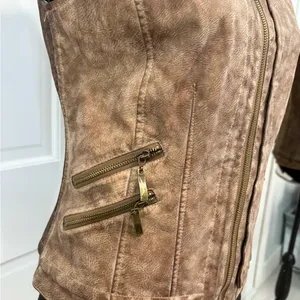 Montana Co Women’s Faux Leather Vest Brown Full Zip Vegan Western Bikercore Edgy thumbnail 4