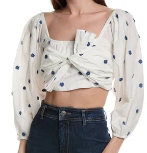 Farm Rio White and Blue Floral Women's Top thumbnail 1