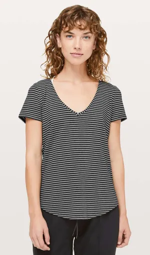 Lululemon Love Tee V Modern Stripe Heathered Black White Top thumbnail 1