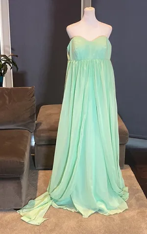 Women’s Full Length Sleeveless Green Chiffon Dress Long Flowing Panels Size 14 thumbnail 1