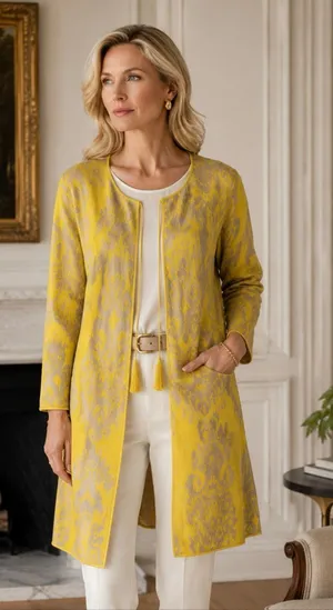 Rara Avis by Iris Apfel Yellow Ikat Duster Cardigan XL Tassel Art to Wear thumbnail 1