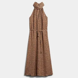 Banana Republic Brown Silky Satin Sleeveless Leopard Print Midi A Line Dress XS thumbnail 8