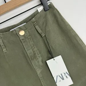 NWT ZARA Wide Leg Cropped Jean Pants Sz 0 Army Olive Green High Rise thumbnail 5