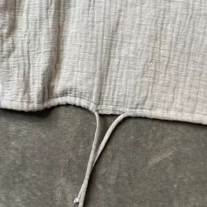 A. Ren Cotton Crinkle Gauze Crop Top Womens S Long Sleeve Drawstring Boho Beige thumbnail 7