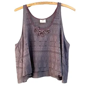 Vintage Free People Cropped Floral Laser-Cut Lace Lagenlook Tank Size XS Purple thumbnail 2