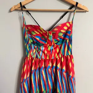 Boho Vibrant Print Striped Long Maxi Dress Womens M Multicolor Strappy Back thumbnail 2