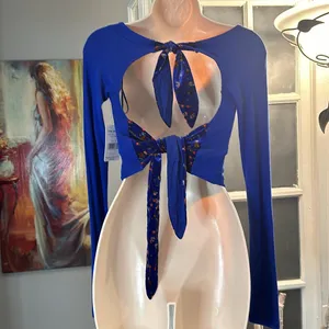 Free People Blue Tie Back Crop XS thumbnail 2