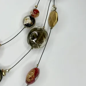 Chico's Black and Red Beaded Triple Strand Wire Gold Tone Necklace ✨ thumbnail 7