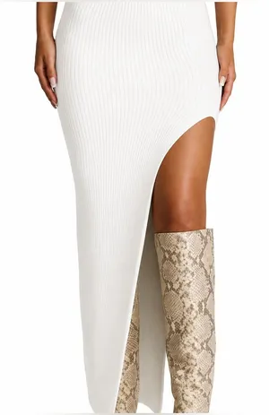 Naked Wardrobe Ribbed Side Slit Maxi Skirt in White Size Medium NWT thumbnail 1