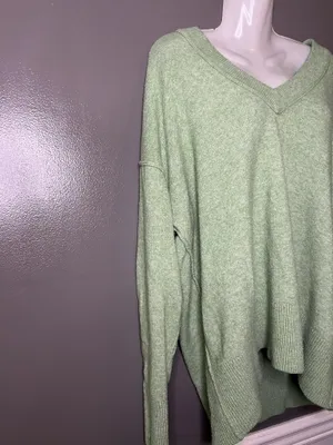 Aerie Sweater Womens Medium Green V Neck Relaxed Knit Pullover Cozy Oversized thumbnail 3