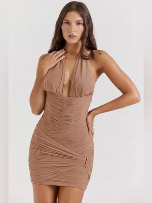 HOUSE OF CB LAETITIA Hazelnut Gathered Mini Dress, Size X-Small, $239 thumbnail 5