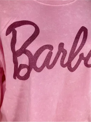 Barbie Pink Wash Pullover Crewneck Sweatshirt Pink Glitter Logo Pullover Med thumbnail 3