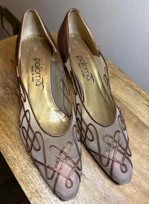 Vintage Paloma Italy Bronze Mesh Kitten Heels 8.5B Soutache Y2K Needs Repair thumbnail 1