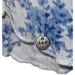 Abercrombie & Fitch Blue White Sheer Floral Crochet V Neck Peasant Blouse Sz XS thumbnail 7