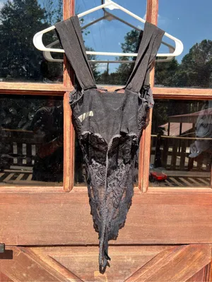 Vintage Victoria’s Secret Black & Mesh Lace String Thong Teddy Bodysuit 80s 34B thumbnail 3