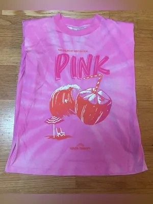 Farm Rio Pink Organic Cotton Tie Dye Coconut Shoulder Pad Slouchy Graphic Tee XS thumbnail 5