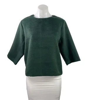 The Gray Women's Green Faux Fur Fleece Half Sleeve Crew Neck Sweater Top Size M thumbnail 1