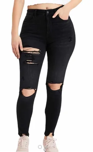 American Eagle Black The Dream Curvy Super Hi Rise‎ Distressed Denim Jeans thumbnail 1