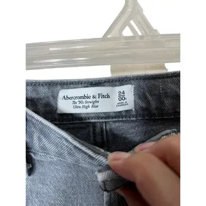 Abercrombie & Fitch Jeans Womens Size 24 Dark‎ Grey 90s Straight Ultra High Rise thumbnail 4