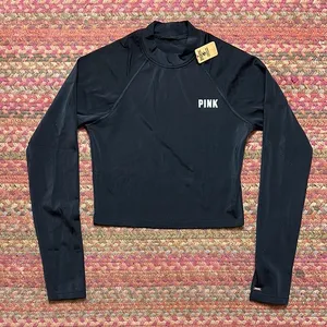 Nwt Vs Pink Black Rash Guard Swim Beach Long Sleeve thumbnail 1