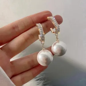 Fashion Elegant White Pearl Zircon Dangle Drop Earrings for Women thumbnail 3