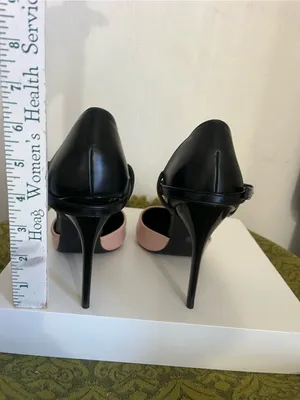 Pointed Two-Tone Ankle-Strap Heels in Pink and Black thumbnail 4