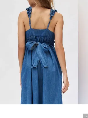 Kimchi Blue Kenzie Empire Waist Bow Back Denim Maxi Dress size medium thumbnail 9