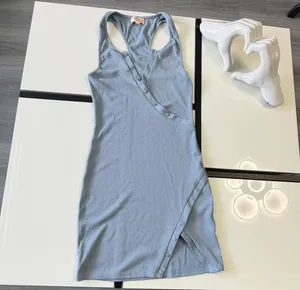 Camila Coelho Blue Ribbed Henley Asymmetrical Mini Dress XXS thumbnail 6