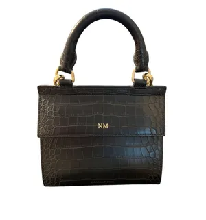 Modern Picnic Black Vegan Leather Lunch Bag Box Croc Embossed Crossbody NWOT thumbnail 1