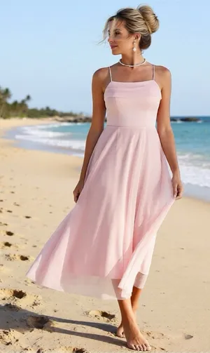 Cupshe Madison Beach Wedding Honeymoon Tulle Tie Back Maxi Dress Pink Sz M thumbnail 1