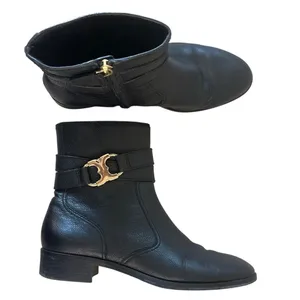 Tory Burch Gemini Link Black Pebbled Leather Ankle Booties Gold Buckle 7.5 thumbnail 11