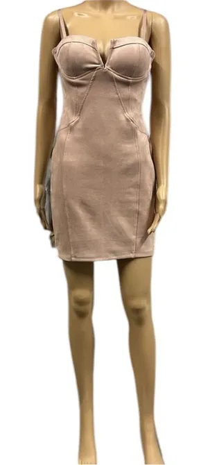 Haute Monde Blush Corset Bandage Bodycon Padded Spaghetti Strap Mini Dress M thumbnail 1
