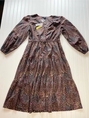 New Summersalt Countryside Poplin Floral Prairie‎ Midi Dress Brown thumbnail 3