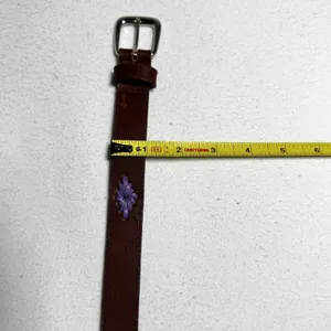 Vintage Genuine English Bridle Bonded Leather Belt Brown Floral Cutout Size‎ M thumbnail 4