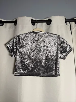 Dolls Kill Club Exx Sassy Solar Silver Crushed Velvet Crop Top Size Large thumbnail 6