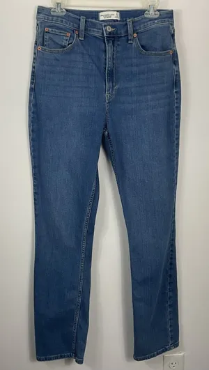 Abercrombie & Fitch Slim Straight Ultra High Rise Jeans Medium Wash Blue 28 6R thumbnail 1