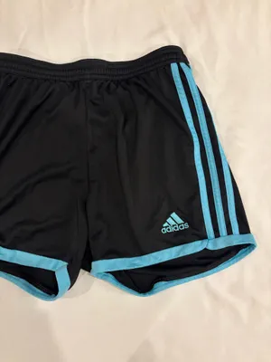 Adidas Vintage Black Athletic Shorts with Light Blue Trim thumbnail 3