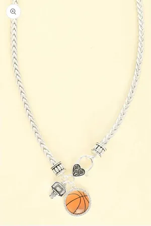 Game Day Basketball Charm Necklace Silver thumbnail 1