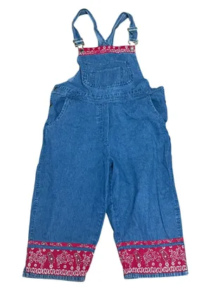 Vintage Agapo Red Bandanna Cropped Denim Overalls Womens Medium thumbnail 1
