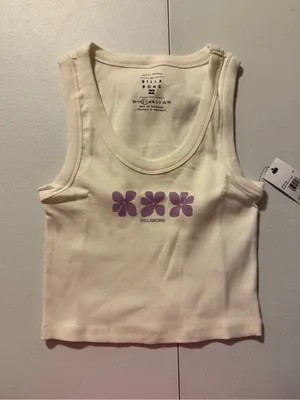 Billabong Block Party White Floral Ribbed Cropped Tank Top Small NEW thumbnail 2