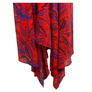 Alexis Target Red Blue Tropical Leaf Handkerchief Hem Tie Midi Dress Sz S thumbnail 5