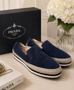 PRADA Navy Blue Suede Espadrille Platform Slip on Sneakers IT‎ 37 US 7 thumbnail 1