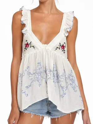 Urban Outfitters Kimchi Blue Floral Embroidered Tank thumbnail 1