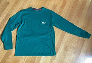 Vineyard Vines Men’s Long Sleeve Pocket T-Shirt Green Whale Logo 100% Cotton M thumbnail 1