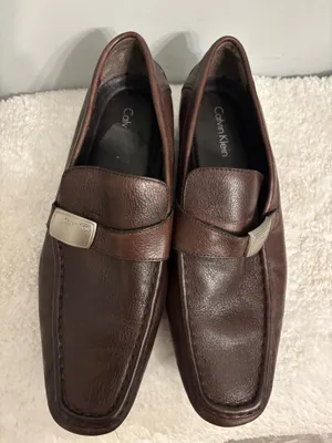 Calvin Klein slip on loafer all leather with emblem to side chocolate brown sz 8.5 casual or business  thumbnail 6